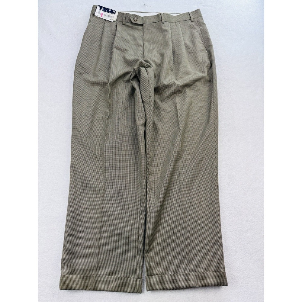 Ralph Lauren Mens Dress Pants 38x30 Brown Houndstooth Slacks Cuff 370217 NWT